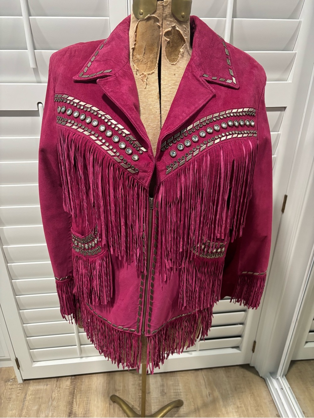 Double D Ranch Magenta Suede Fringe Jacket with Stud Accents
